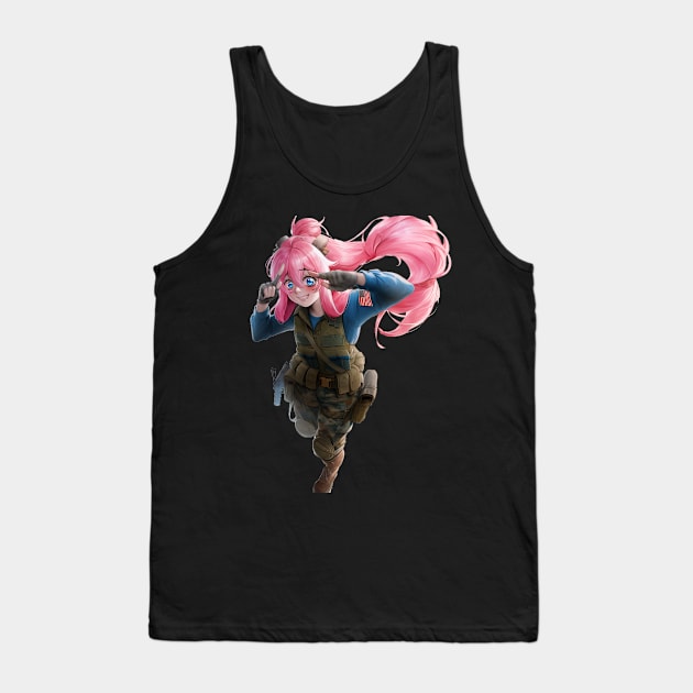 Anime Military Kawaii Girl Tank Top by stickercuffs